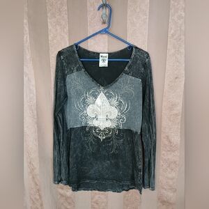 💎 VOCAL Women's Top Y2K Vintage Fleur de Lis #0170